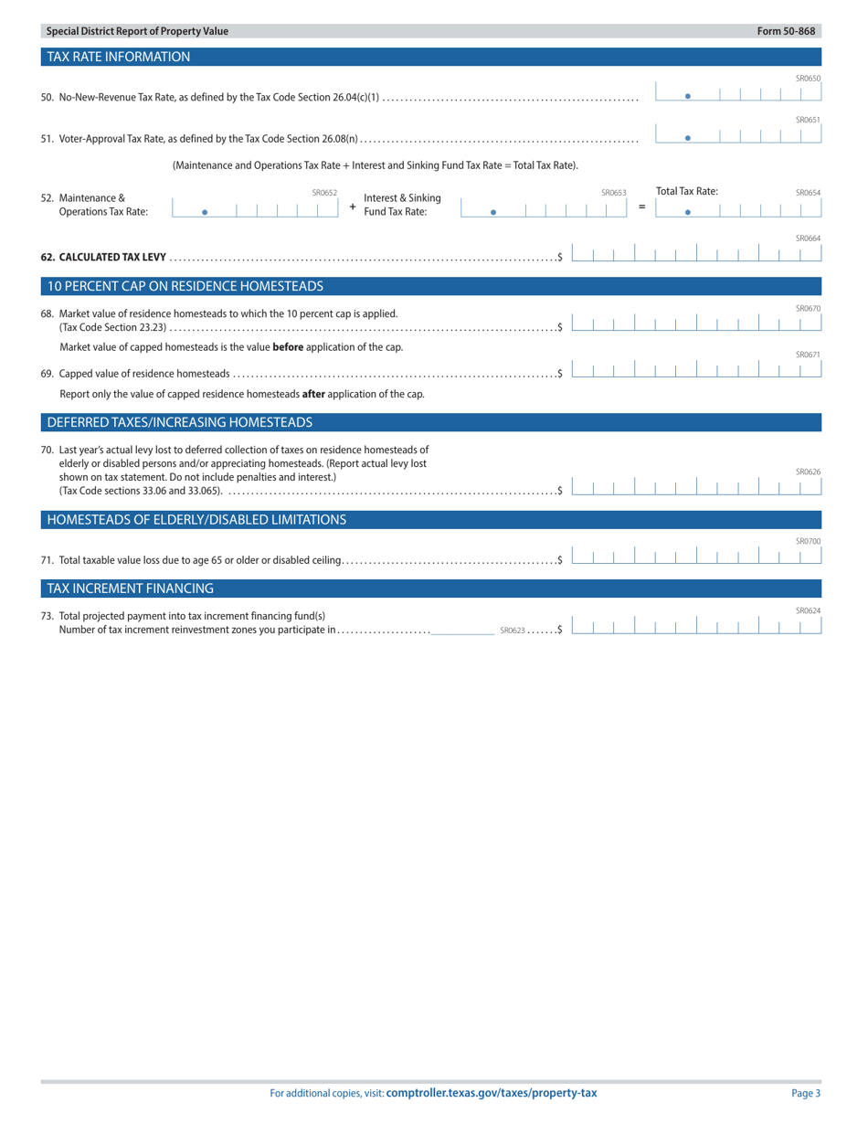Form 50-868 Special District Report of Property Value - Texas, Page 3