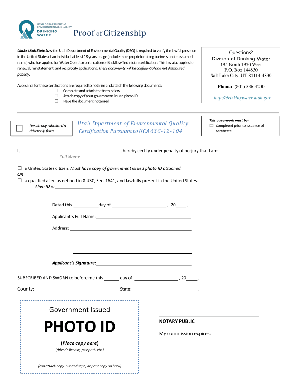Proof of Citizenship - Utah, Page 1