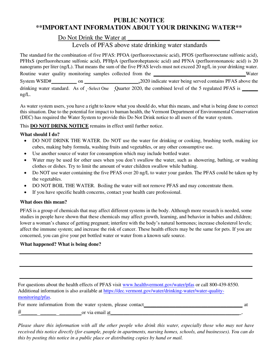 Chemical / Radiological Mcls Public Notice - Vermont, Page 1