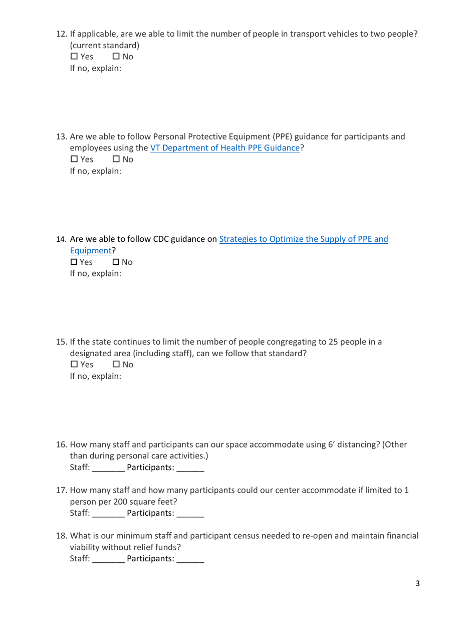 Adult Day Centers Readiness Self-assessment - Vermont, Page 3