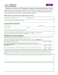 Document preview: Request for Waiver of Temporary Employee Beyond Statutory Limits - Vermont