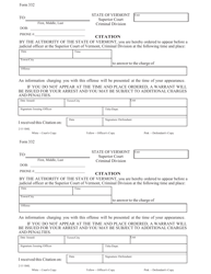 Document preview: Form 332 Criminal Citation - Vermont