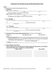 Form 400-00836 WITH CHILDREN Complaint for Divorce/Legal Separation/Dissolution With Children - Vermont, Page 3
