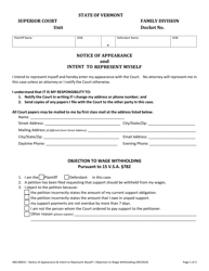 Document preview: Form 400-00810 Objection to Wage Withholding - Vermont