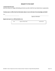 Form 400-00810 Objection to Wage Withholding - Vermont, Page 2