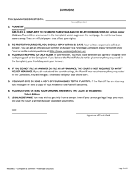 Form 400-00817 Complaint to Establish Parentage and/or Related Obligations - Vermont, Page 2