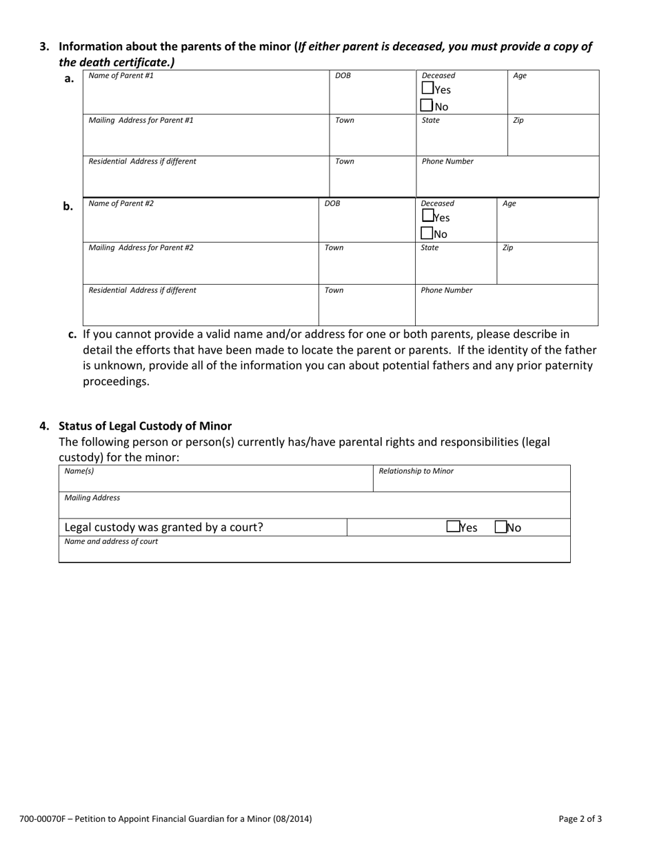 Form 700-00070F Petition to Appoint Financial Guardian for a Minor - Vermont, Page 2