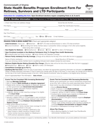 Form A10469 &quot;State Health Benefits Program Enrollment Form for Retirees, Survivors and Ltd Participants&quot; - Virginia