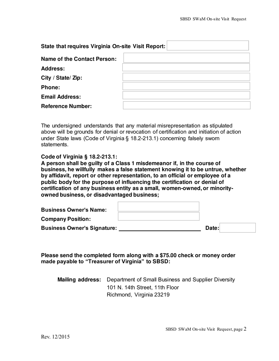 Request for on-Site Visit - Virginia, Page 2