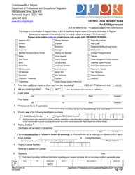 Form A406-01CERT &quot;Certification Request Form&quot; - Virginia