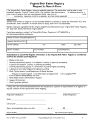 Document preview: Form 032-02-0501-04-ENG Virginia Birth Father Registry Request to Search Form - Virginia