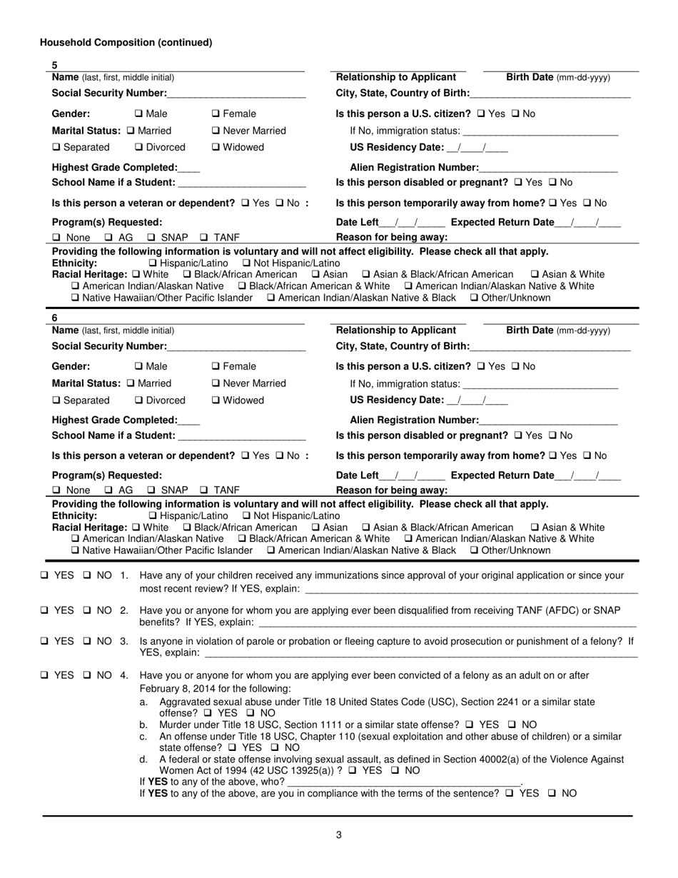 Form 032-03-729A-18-ENG Renewal Application for Auxiliary Grant (Ag), Supplemental Nutrition Assistance Program (Snap), and Temporary Assistance for Needy Families (TANF) - Virginia, Page 3