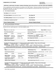 Form 032-03-729B-16-ENG Temporary Assistance for Needy Families Program (TANF) Application to Add New Assistance Members - Virginia