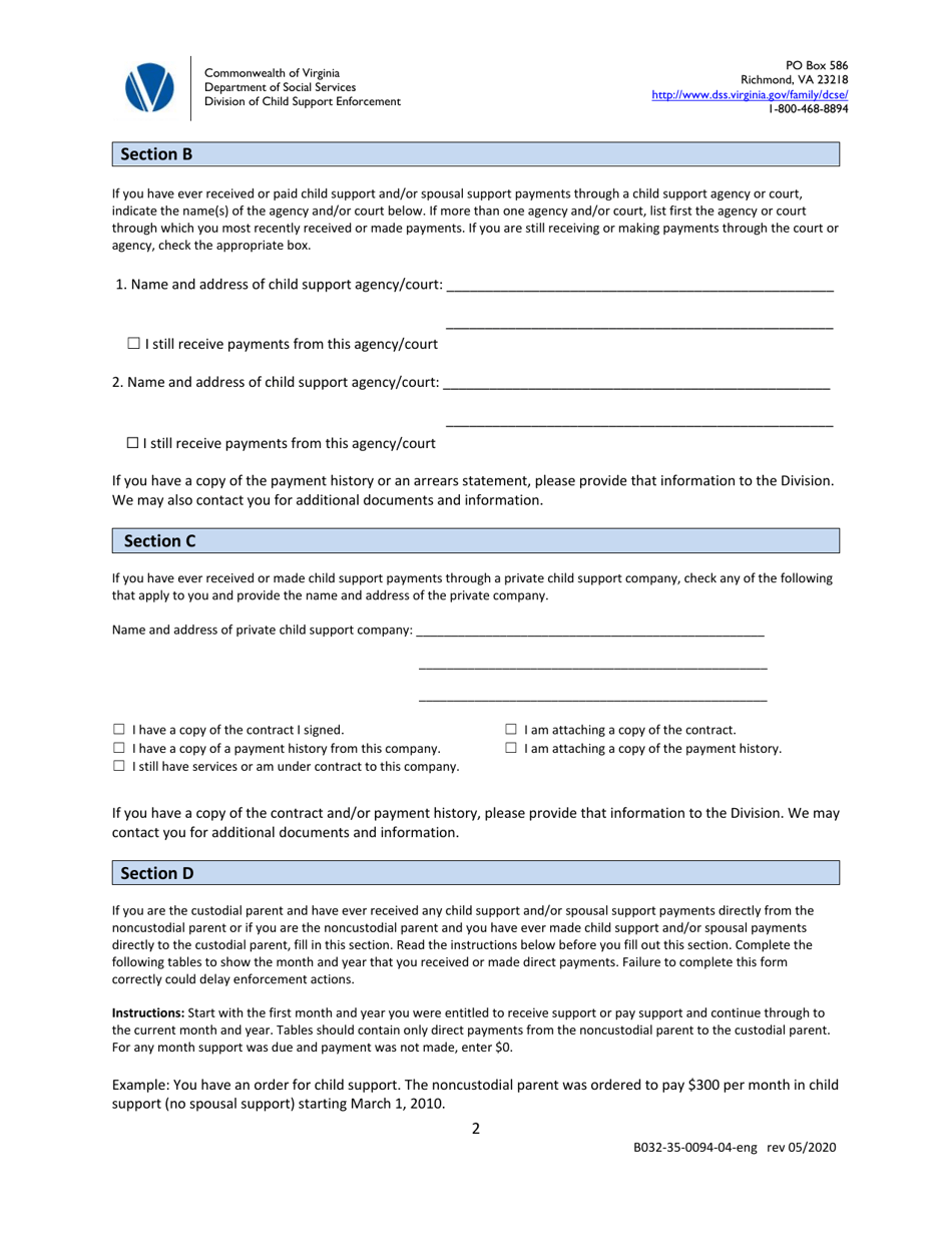 Form B032-35-0094-04-ENG Statement of Payments - Virginia, Page 2