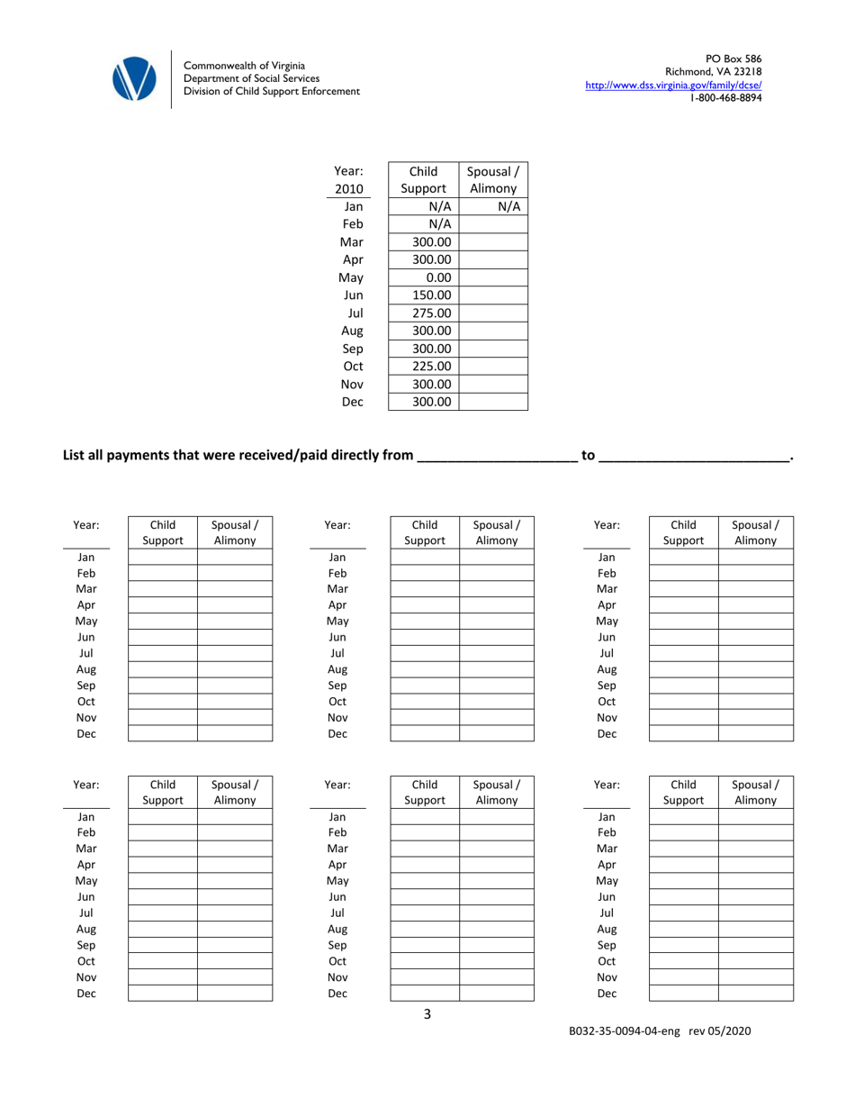 Form B032-35-0094-04-ENG Statement of Payments - Virginia, Page 3