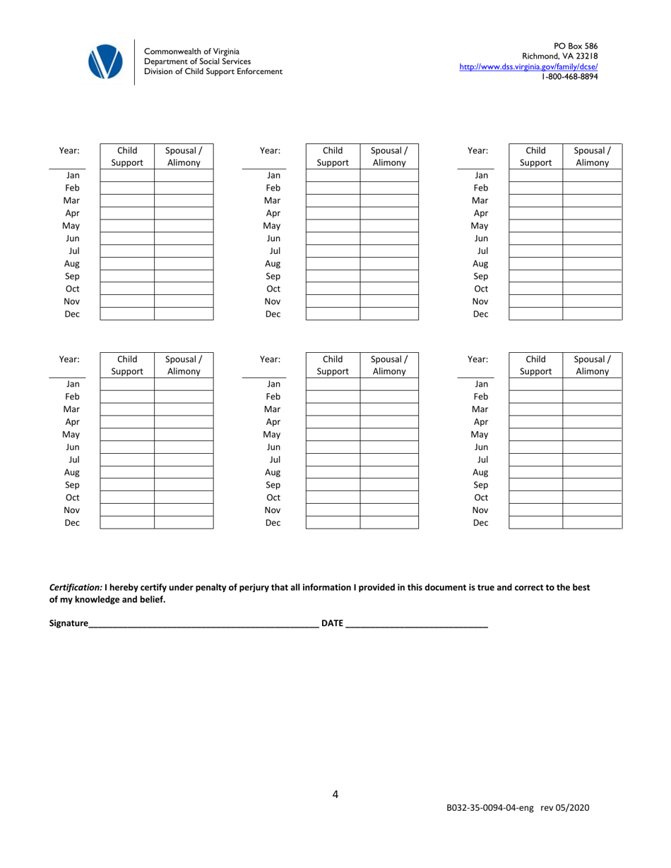 Form B032-35-0094-04-ENG Statement of Payments - Virginia, Page 4