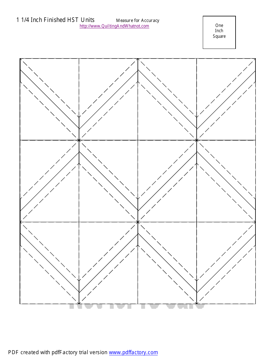 1 1/4 Inch Finished Half Square Triangle Units Template
