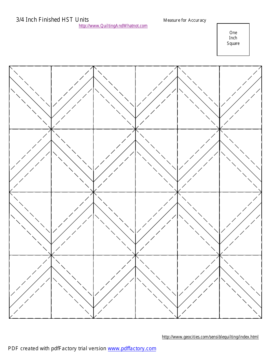 3/4 Inch Finished Half Square Triangle Units Template Preview