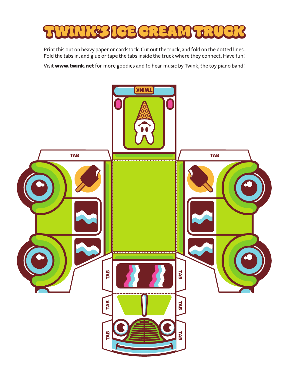 Foldable ICE cream truck template - customizable and printable design for creative projects.
