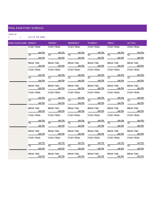 Final Exam Study Schedule Template Preview