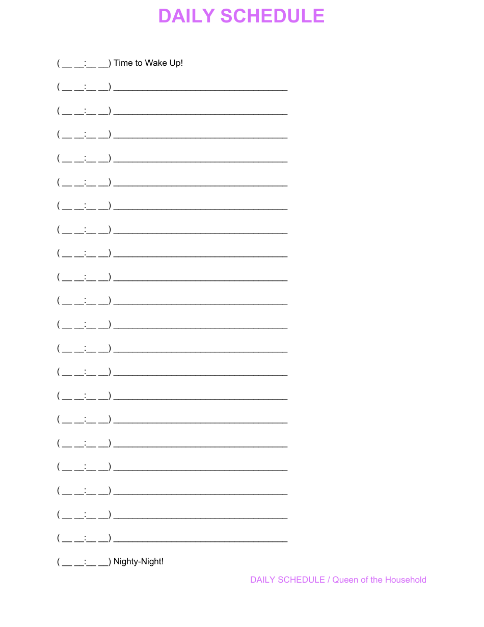 Daily Schedule Template - Queen of the Household, Page 2