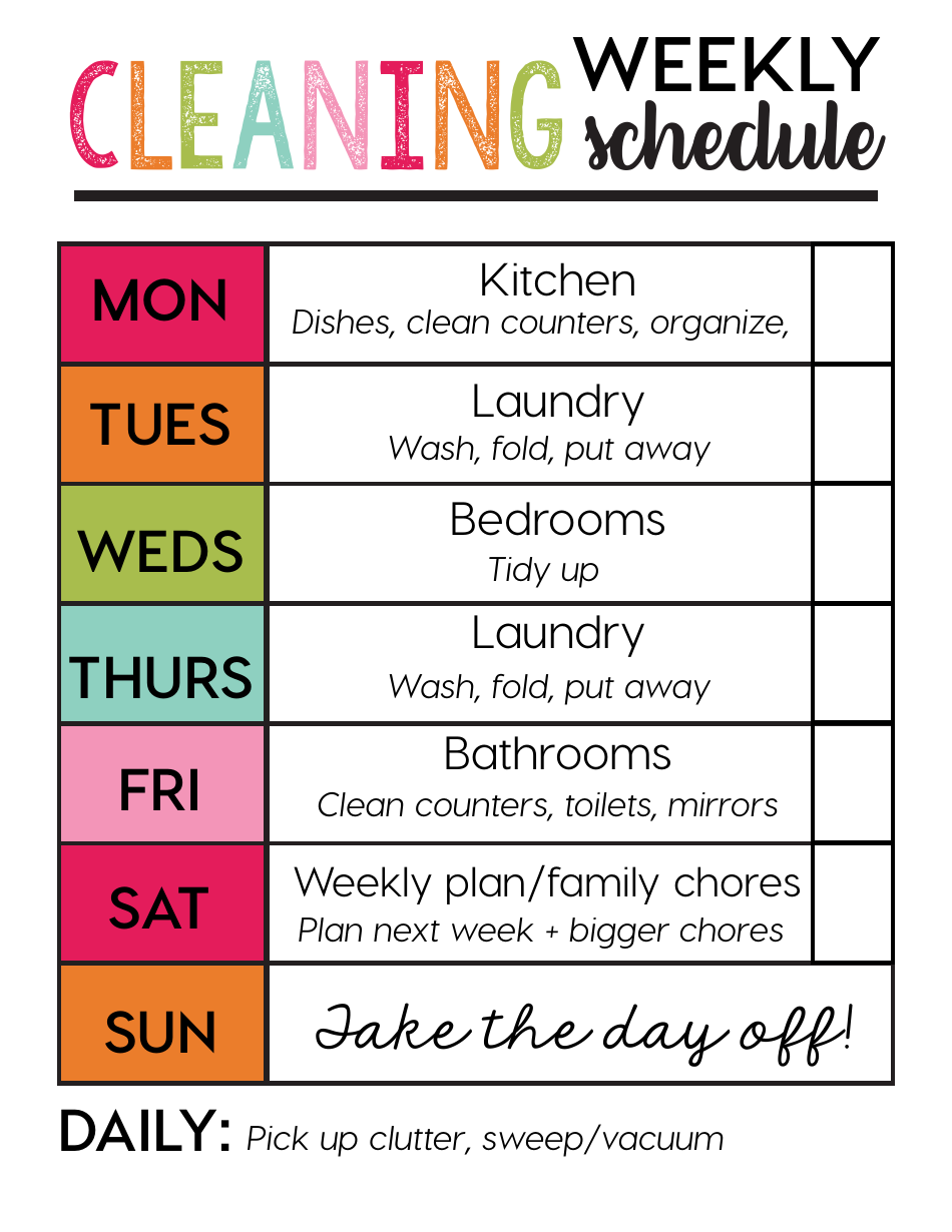 Printable Cleaning Schedule Template printable-cleaning-schedule-template