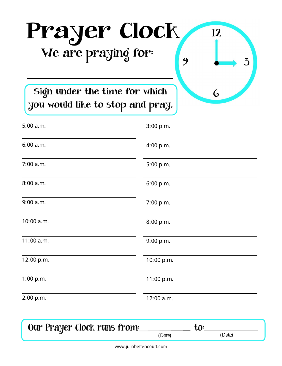 Illustration of Prayer Clock Schedule Template