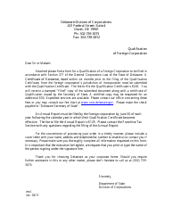 Document preview: Qualification Certificate of a Foreign Corporation - Delaware