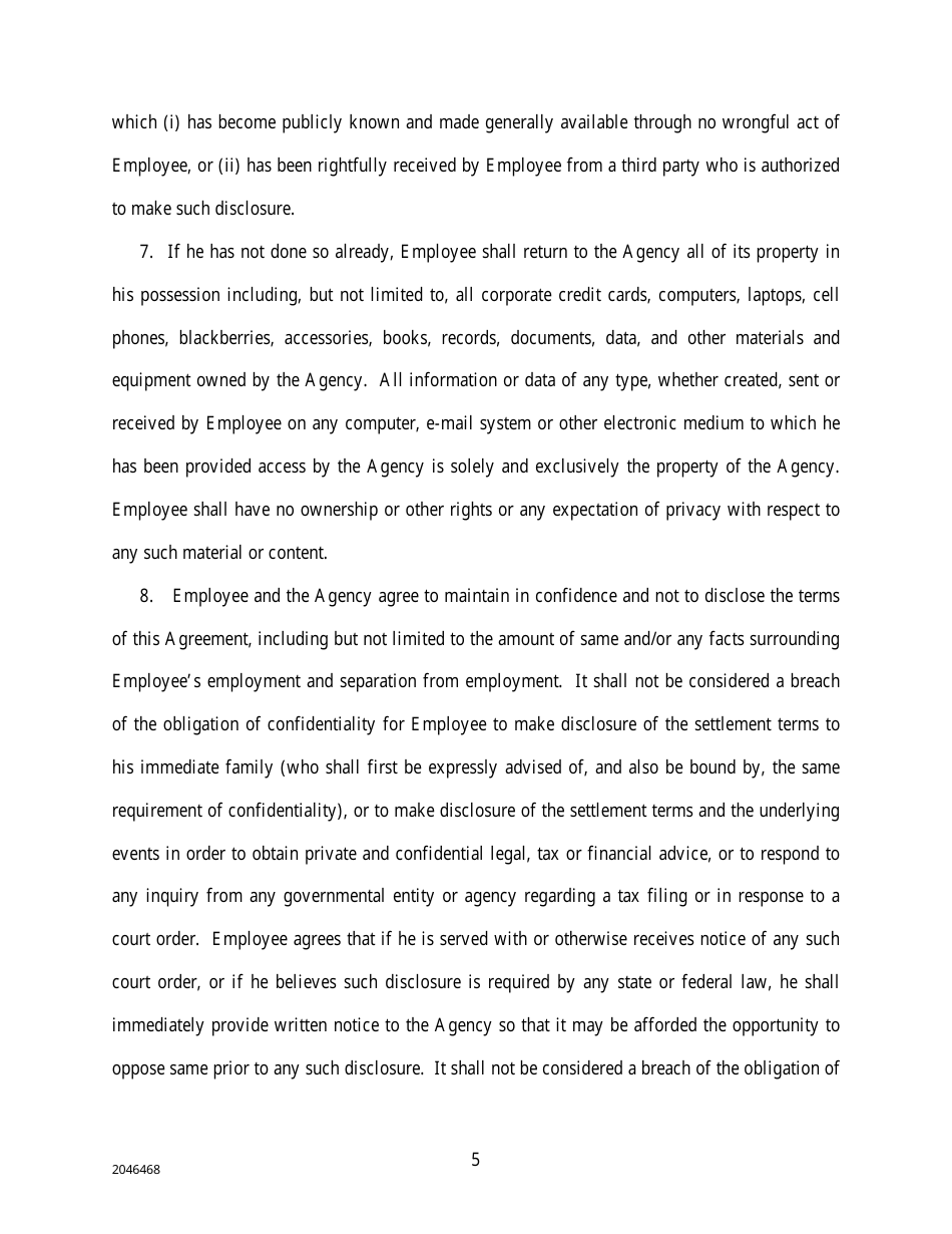 Separation and General Release Agreement Template, Page 5
