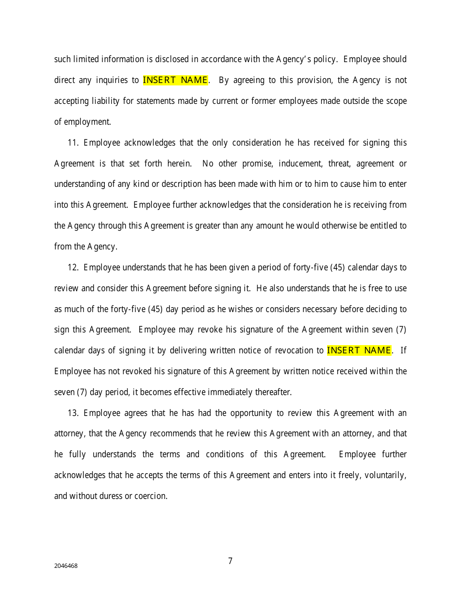 Separation and General Release Agreement Template, Page 7