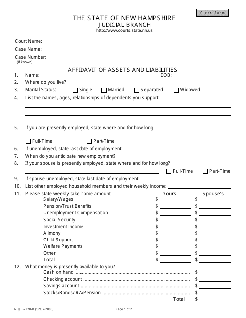 Form NHJB-23328-D  Printable Pdf