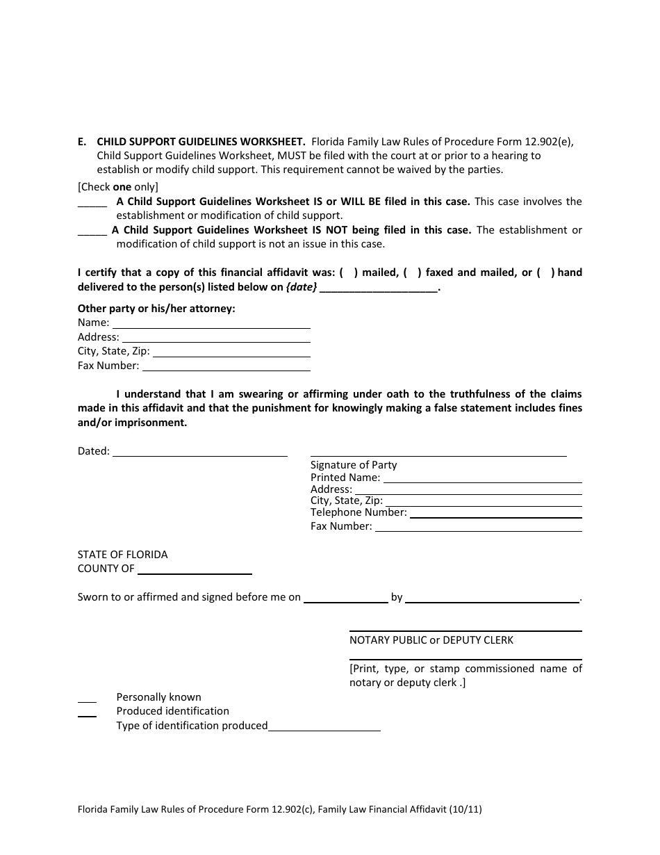 Family Law Financial Affidavit Form - Florida, Page 13