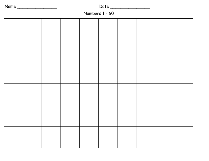 Printable Number Chart 1 60