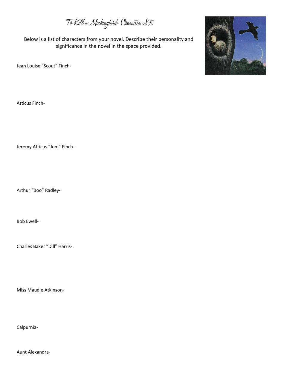 To Kill A Mockingbird Worksheet