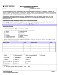 Document preview: DCYF Form 15-276 Personal Information - Washington (English/Somali)