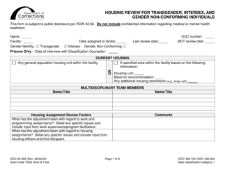 Document preview: Form DOC02-385 Housing Review for Transgender, Intersex, and Gender Non-conforming Individuals - Washington