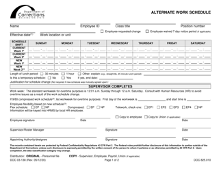 Document preview: Form DOC825.010 Alternate Work Schedule - Washington