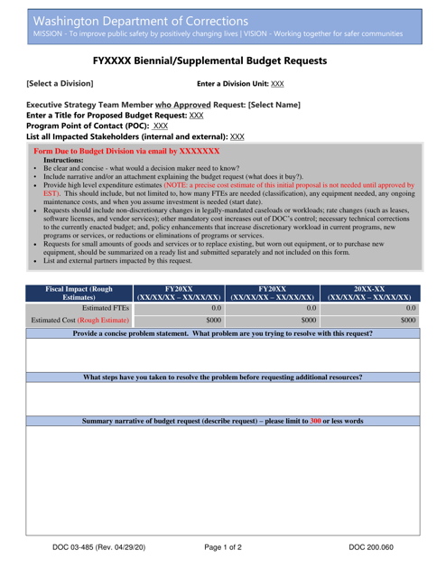 Form DOC03-485 Biennial/Supplemental Budget Requests - Washington