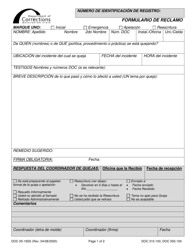 Formulario DOC05-165S Formulario De Reclamo - Washington (Spanish)