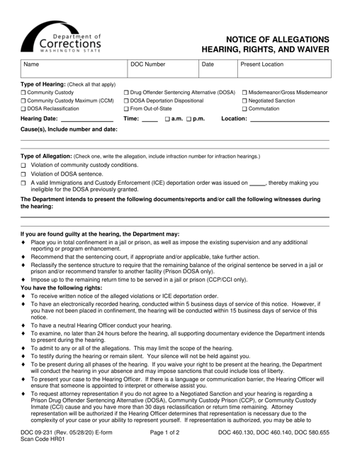 Form DOC09-231  Printable Pdf