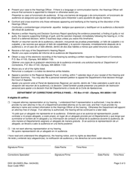 Form DOC09-232ES Rapid Reentry Notice of Allegations, Hearing, Rights, and Waiver - Washington (English/Spanish), Page 2