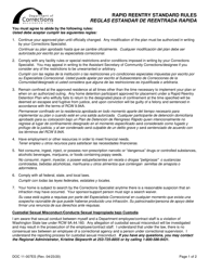 Form DOC11-007ES Rapid Reentry Standard Rules - Washington (English/Spanish)