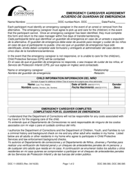 Form DOC11-050ES Emergency Caregiver Agreement - Washington (English/Spanish)