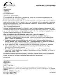 Document preview: Formulario DOC11-013S Carta Del Patrocinador - Washington (Spanish)