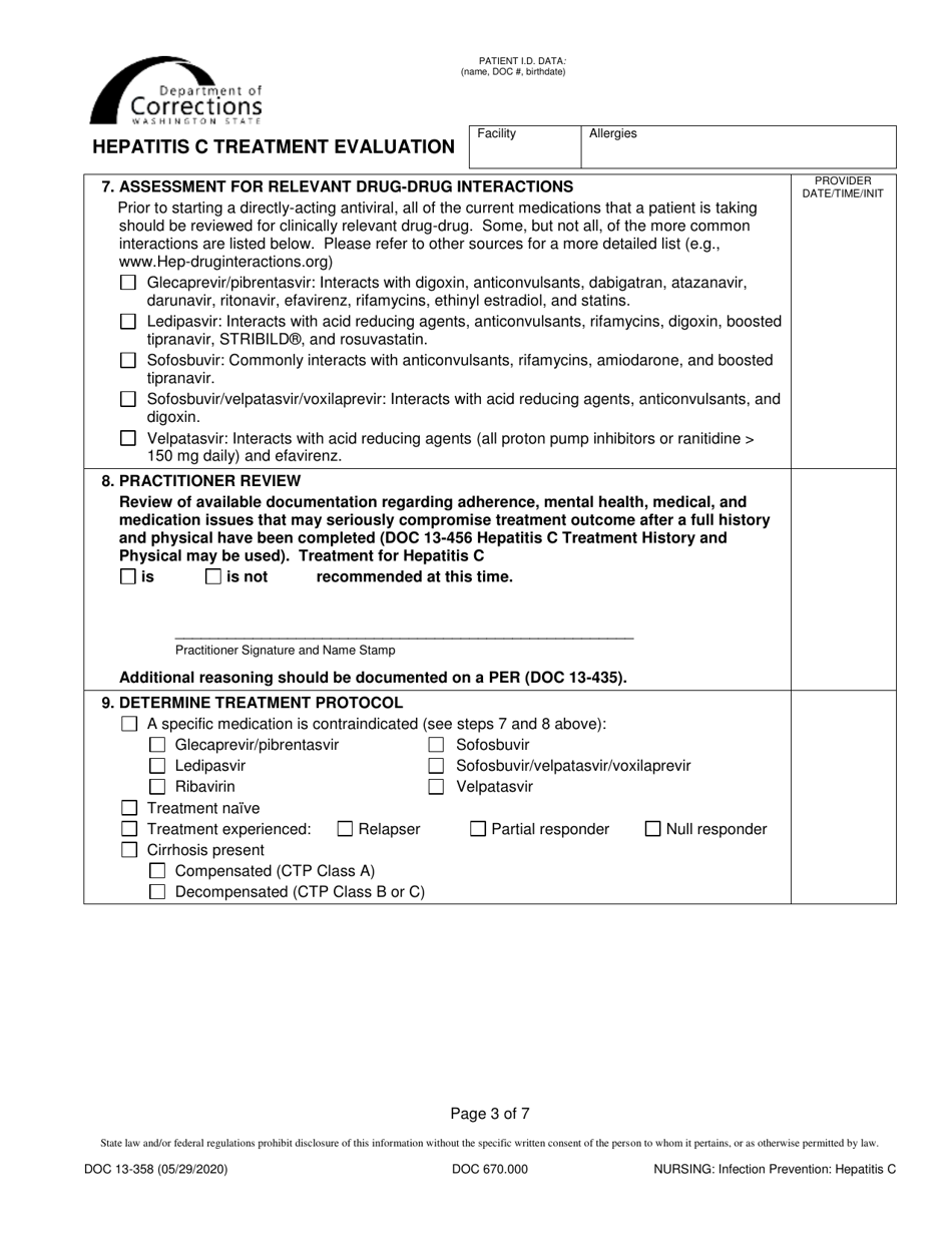 Form DOC13-358 Hepatitis C Treatment Evaluation - Washington, Page 3