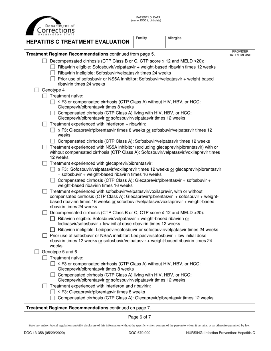 Form DOC13-358 Hepatitis C Treatment Evaluation - Washington, Page 6