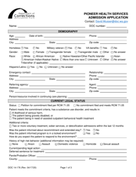 Form DOC14-176 Pioneer Health Services Admission Application - Washington