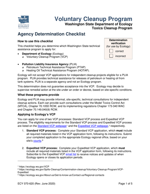 Form ECY070-620 Agency Determination Checklist - Washington