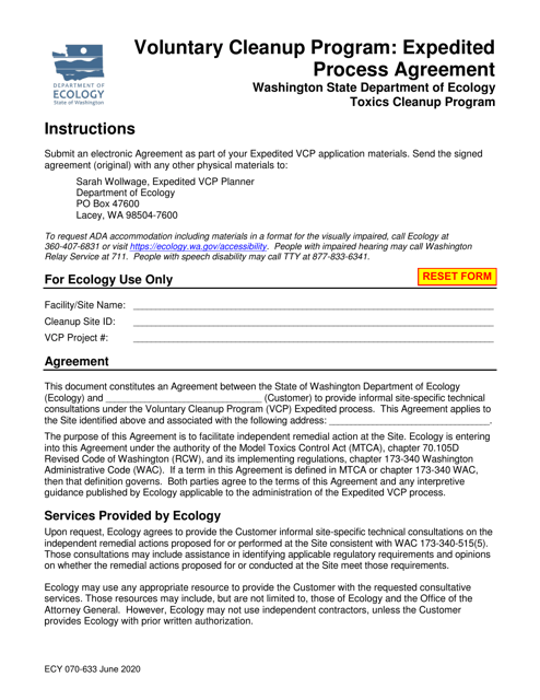Form ECY070-633 Voluntary Cleanup Program: Expedited Process Agreement - Washington