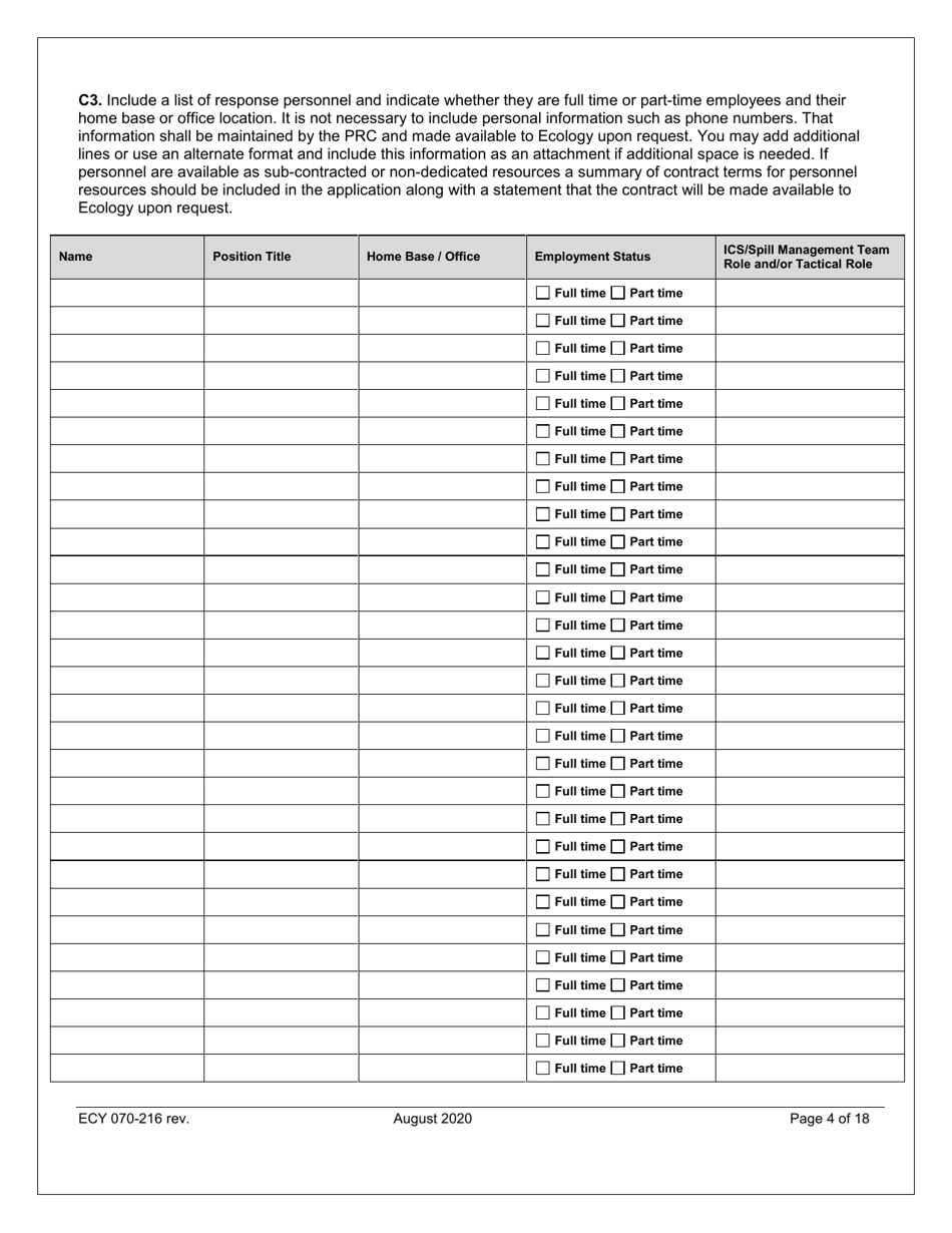 Form ECY070-216 Primary Response Contractor (Prc) Application - Washington, Page 4